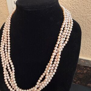 Vintage 48 In Long Real Pearl Necklace World Wide Imports NOS Light Pink Bridal